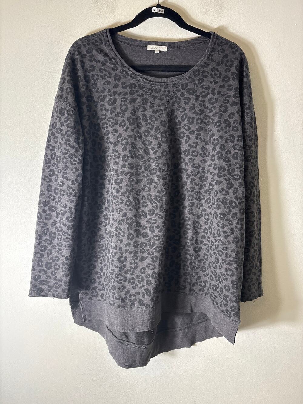 Z Supply Black and Gray Cheetah Pullover Long Sleeve Shirt Sz S